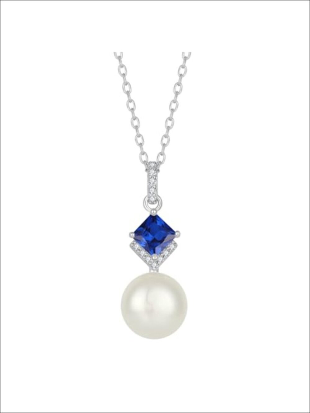 Freshwater Pearl Pendant Necklace Cubic Zirconia Rhodium Plated 18 inch Lobster